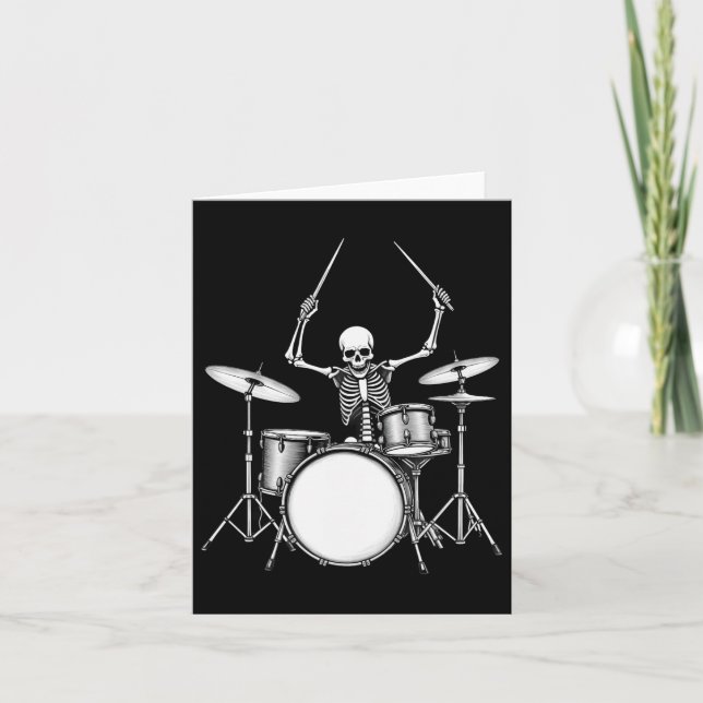 Tarjeta Esqueleto de baterista de Rock N Roll tocando la b (Anverso)