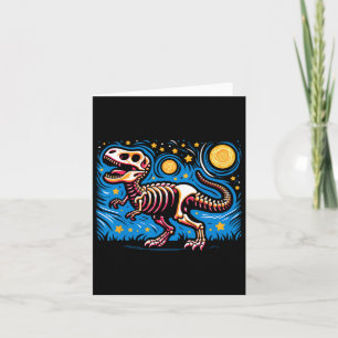 Tarjeta Esqueleto de dinosaurio T Rex de noche estrellada 