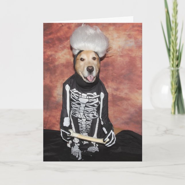 Tarjeta Esqueleto de Golden Retriever de Fun Halloween (Anverso)