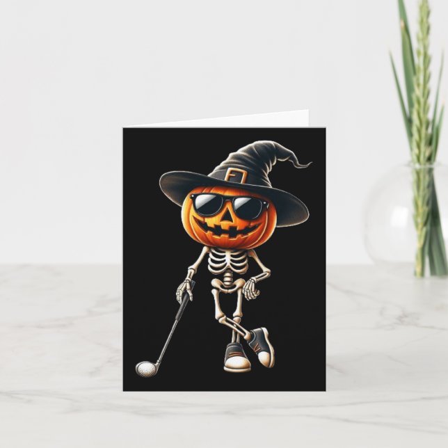 Tarjeta Esqueleto de golf calabaza golfista Halloween Cos (Anverso)