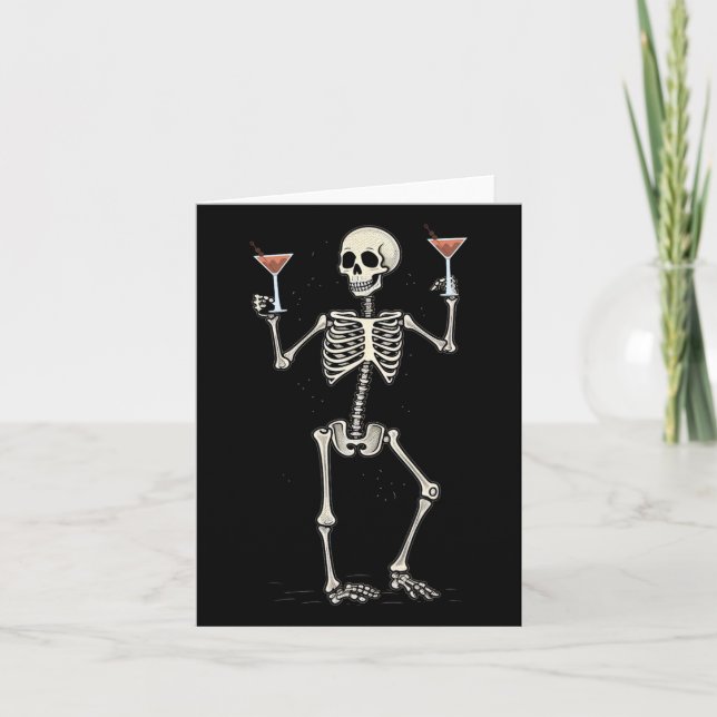 Tarjeta Esqueleto de Halloween Beber cola de Manhattan (Anverso)