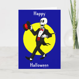 Tarjeta Esqueleto de Halloween en traje de Tuxedo