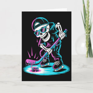 Tarjeta Esqueleto de Halloween Hockey Goteo Niños Jóvenes