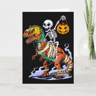 Tarjeta Esqueleto de Halloween montando T Rex Dinosaurio M