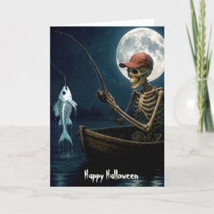 Tarjeta Esqueleto de Halloween pesca en bote de remos