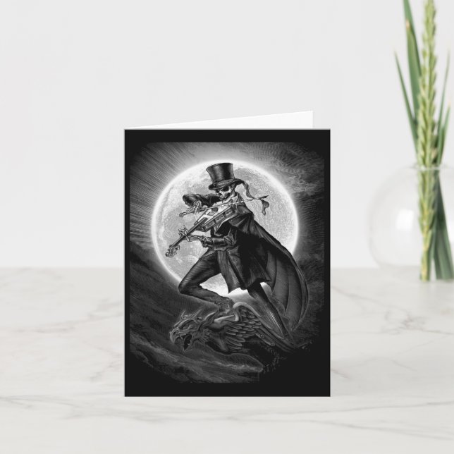 Tarjeta Esqueleto De Halloween Tocando Violín - Rock And R (Anverso)