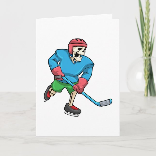 Tarjeta Esqueleto de hockey sobre hielo con bastón de hock (Anverso)