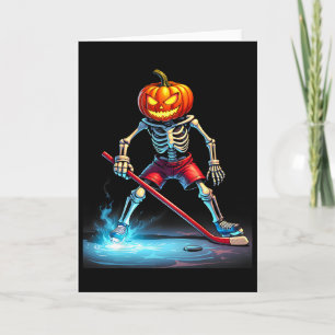 Tarjeta Esqueleto de Hockey sobre Hielo de Calabaza de Hal