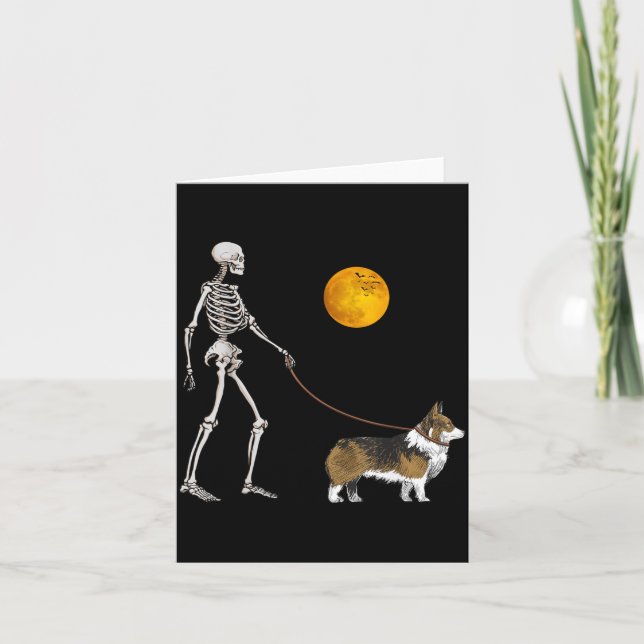 Tarjeta Esqueleto de Pembroke Welsh Corgi paseando (Anverso)