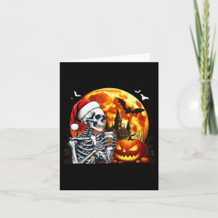 Tarjeta Esqueleto de Santa bebiendo café Halloween Calabaz