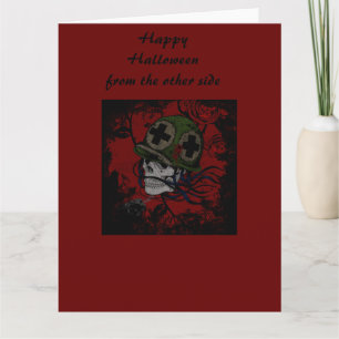 Tarjeta esqueleto de soldado Feliz Halloween 