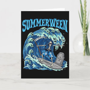 Tarjeta Esqueleto de Summerween Surf Reaper Playa Espeluzn