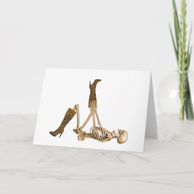 Tarjeta Esqueleto del fashionista en botas del leopardo (Anverso)