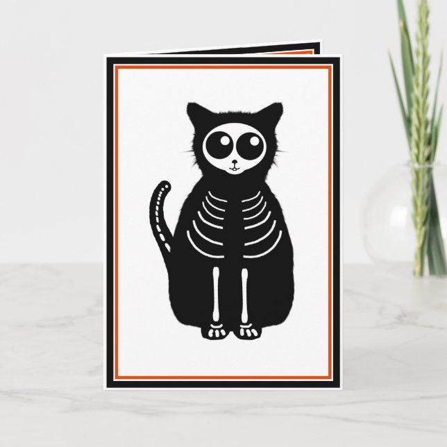 Tarjeta Esqueleto del gato Personalizado de Halloween (Anverso)