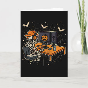 Tarjeta Esqueleto Divertido de Halloween Jugador de Videoj