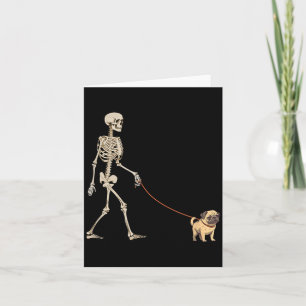 Tarjeta Esqueleto Divertido de Pug Caminando Perro de Hall