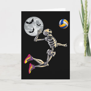 Tarjeta Esqueleto Divertido Jugando Voleibol Feliz Hallowe