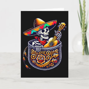 Tarjeta Esqueleto Divertido Mariachi Guitarra Bolsillo Cin