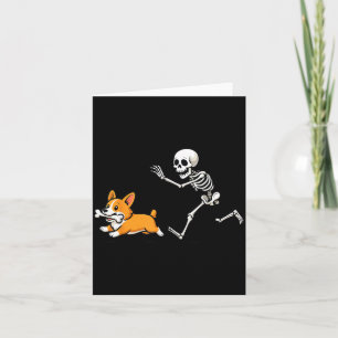 Tarjeta Esqueleto Divertido Persiguiendo Corgi Halloween P