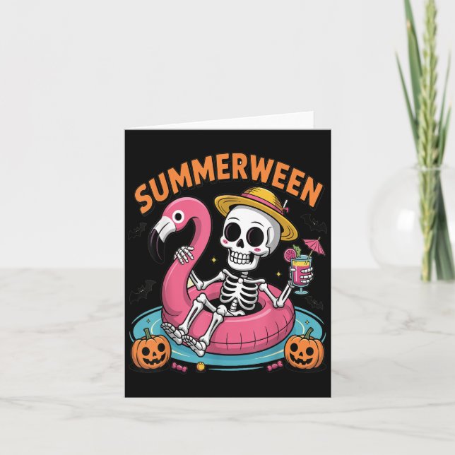 Tarjeta Esqueleto espeluznante de Summerween esperando Hal (Anverso)