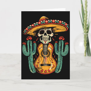 Tarjeta Esqueleto Feliz Cinco De Mayo Cráneo Sombrero Guit
