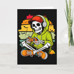 Tarjeta Esqueleto Gamer Disfraz de Halloween Perezoso Cool