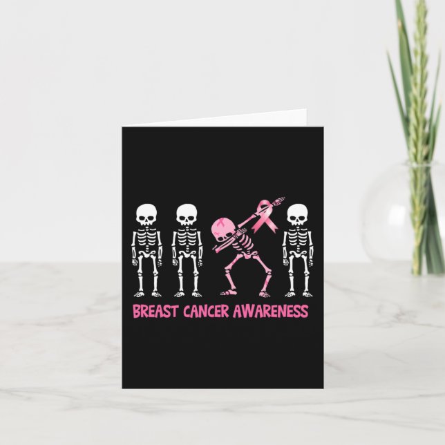 Tarjeta Esqueleto haciendo Dabbing con cinta rosa de cánce (Anverso)