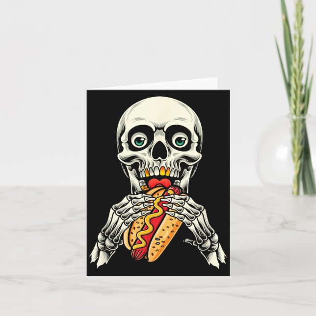 Tarjeta Esqueleto Hot Dog Halloween (Anverso)