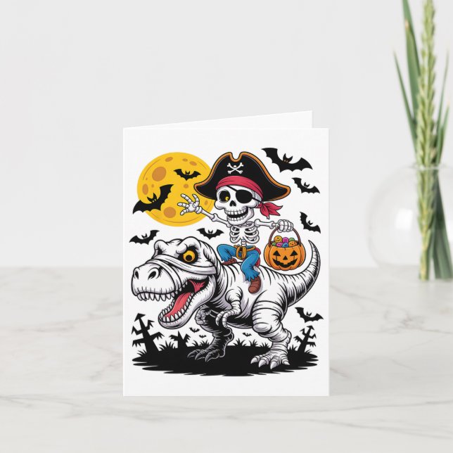Tarjeta Esqueleto pirata Halloween T Rex Candy Dinosaur Sh (Anverso)