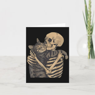 Tarjeta Esqueleto Retro Abrazando Gato Para Amantes de Gat