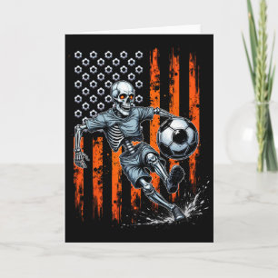 Tarjeta Esqueleto Retro Jugando Fútbol Bandera De Estados 