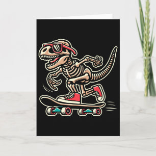 Tarjeta Esqueleto Retro T-rex Dinosaurio Skateboarding Niñ
