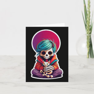 Tarjeta Esqueleto sosteniendo un atrevido Costum de Hallow