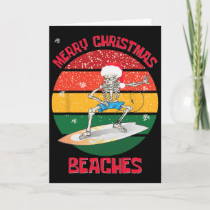 Tarjeta Esqueleto Surfista de Navidad Feliz Navidad Playas