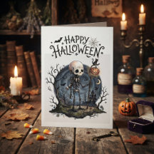 Esqueleto y Jack-o'-Lantern de Halloween espeluzna