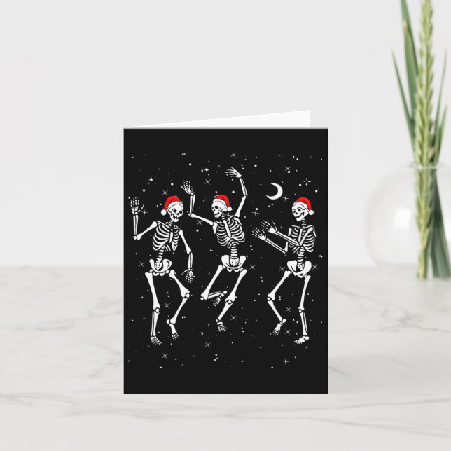 Tarjeta Esqueletos bailando con Gorras de Navidad - Navida (Anverso)