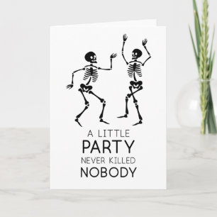 Tarjeta esqueletos bailando en Halloween contemporáneo
