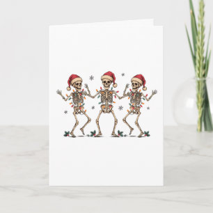 Tarjeta Esqueletos Bailarines de Navidad con Gorros de San