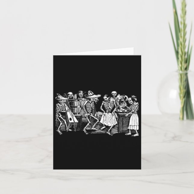 Tarjeta Esqueletos bailarines Día de los Muertos (Anverso)