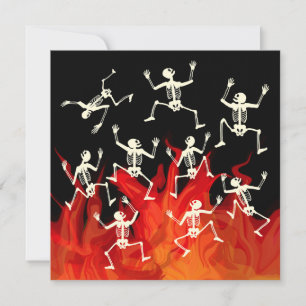 Tarjeta Esqueletos Bailarines En Llamas Fuego Para Hallowe