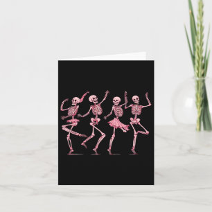 Tarjeta Esqueletos Bailarines Rosados Danza Día de Muertos