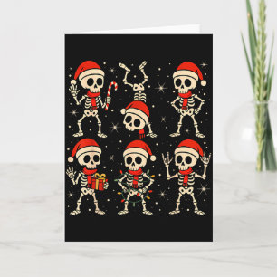 Tarjeta Esqueletos bailarines sombrero de Santa Navidad Es