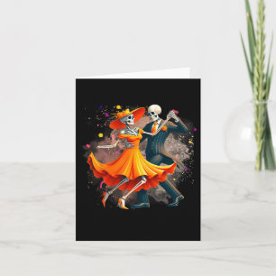 Tarjeta Esqueletos de Dia De Los Muertos bailando azúcar m