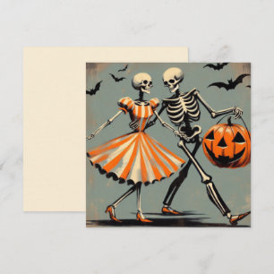 Tarjeta Esqueletos de Halloween y Jack O'Lantern Vintage