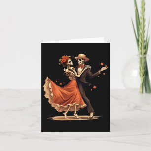 Tarjeta Esqueletos del Día De Los Muertos bailando el Día