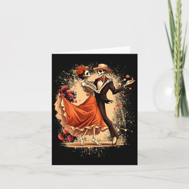 Tarjeta Esqueletos del Día De Los Muertos bailando el Día  (Anverso)