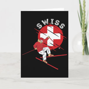 Tarjeta Esquí alpino suizo Schweiz raíces bandera de Suiza