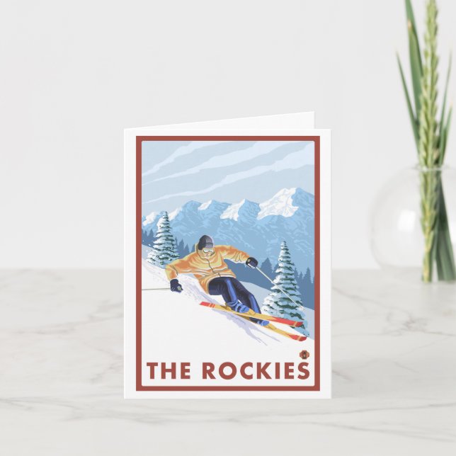 Tarjeta Esquí de nieve cuesta abajo - Las Rockies (Anverso)