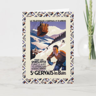 Tarjeta Esquí del vintage, Francia, les Bains del St