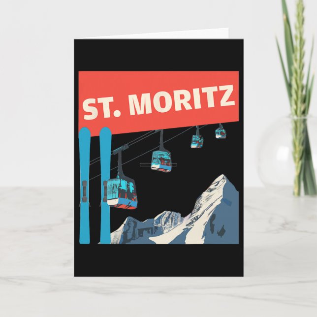 Tarjeta Esquí en St. Moritz - Retro St. Moritz Esquí (Anverso)